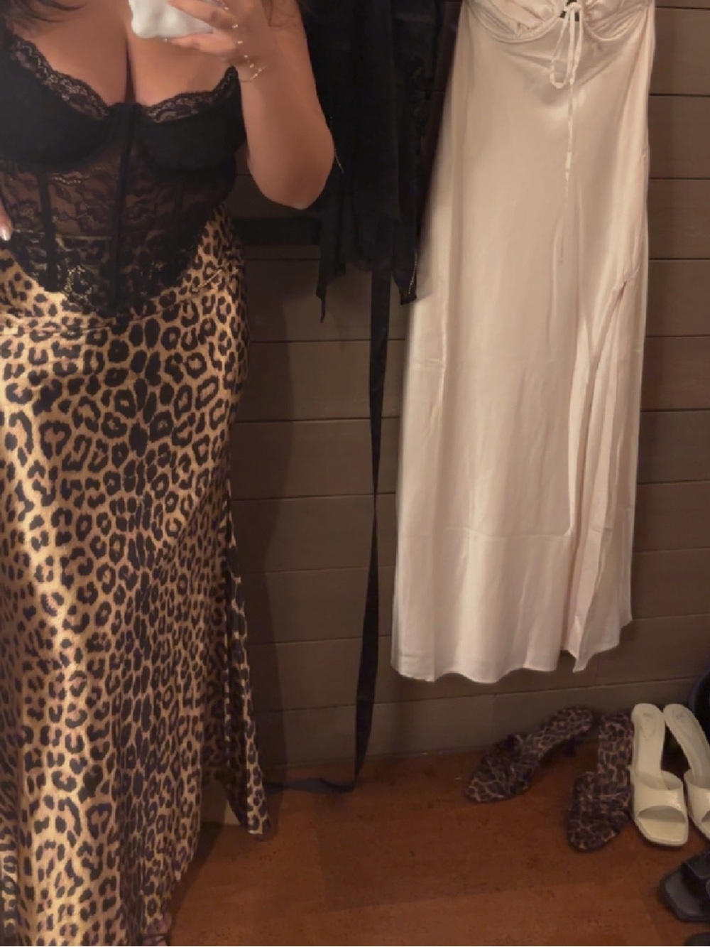 Women’s Satin Leopard Print Skirt and black corset